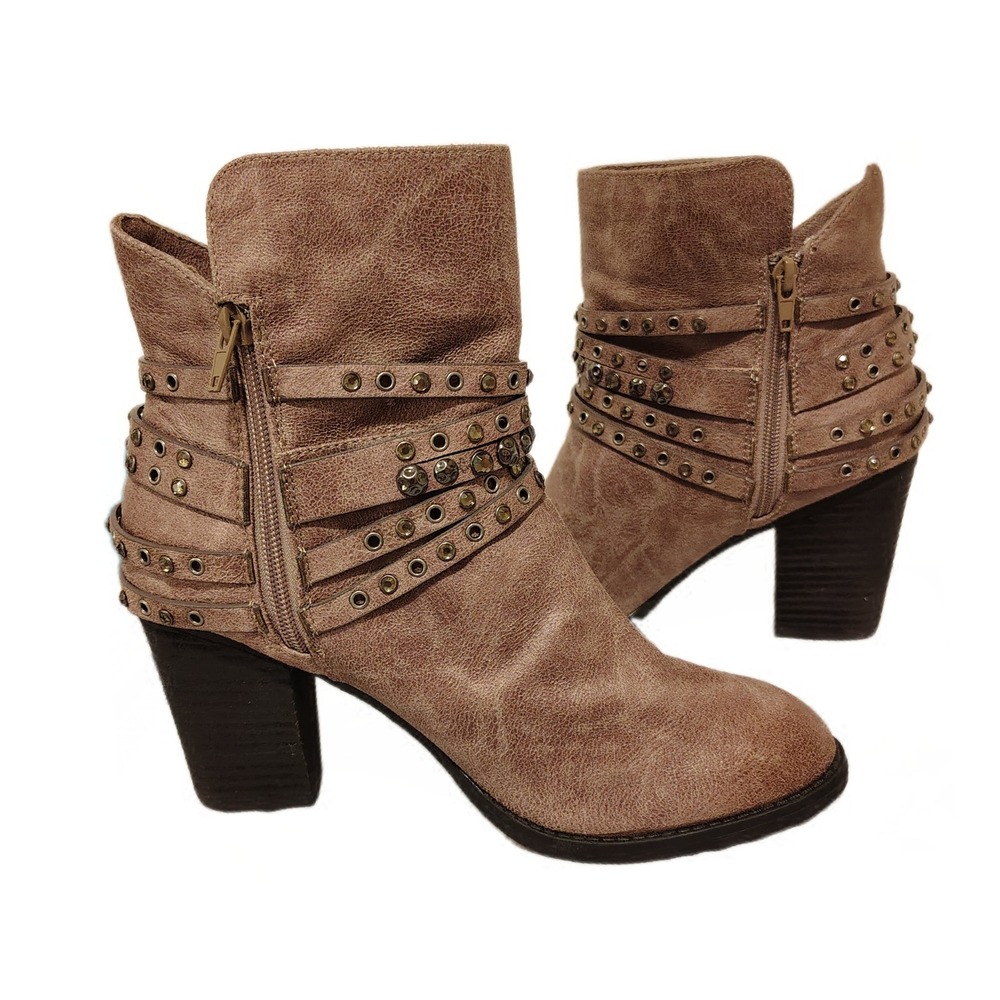 Not Rated Women's Moto Studded Buckle Strap Ankle Booties 9 Brown Boho Grunge